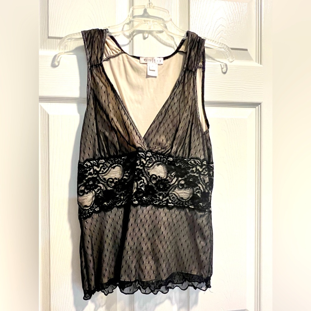 White House Black Market Black Lace Y2K Sexy Sleeveless Top Size Medium